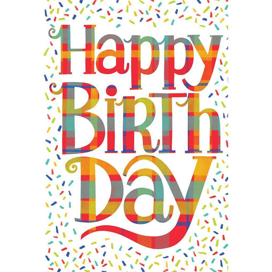 Colorful plaid Happy Birthday card from Pictura featuring cheerful design, perfect for sending birthday wishes.