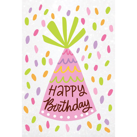 Colorful party hat birthday card from Pictura featuring festive design, perfect for celebrating birthdays with cheerful imagery.