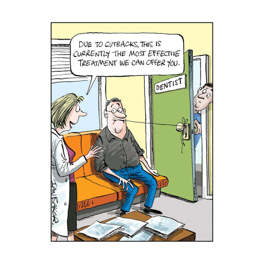 Pictura Cutbacks Funny Birthday Card featuring humorous illustration, perfect for sending cheerful birthday wishes.