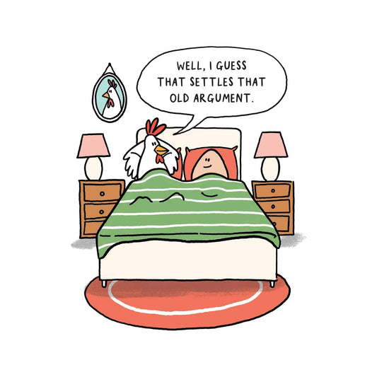 Funny birthday card from Pictura featuring humorous artwork and the phrase "Old Argument" on a cheerful, everyday greeting card.