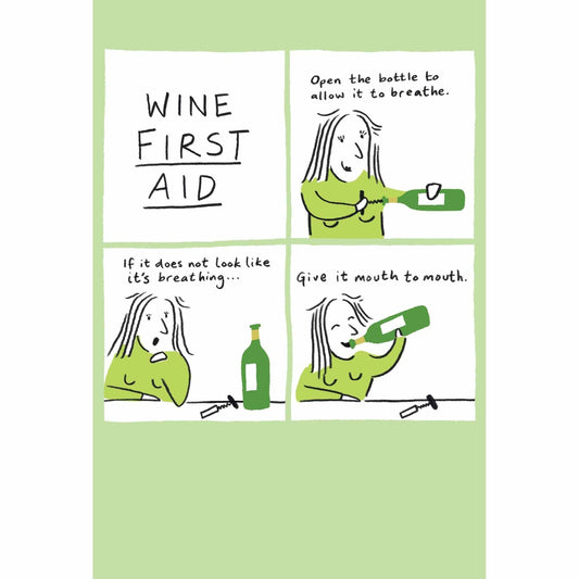Pictura Wine First Aid funny birthday card featuring a humorous illustration on an everyday greeting card.