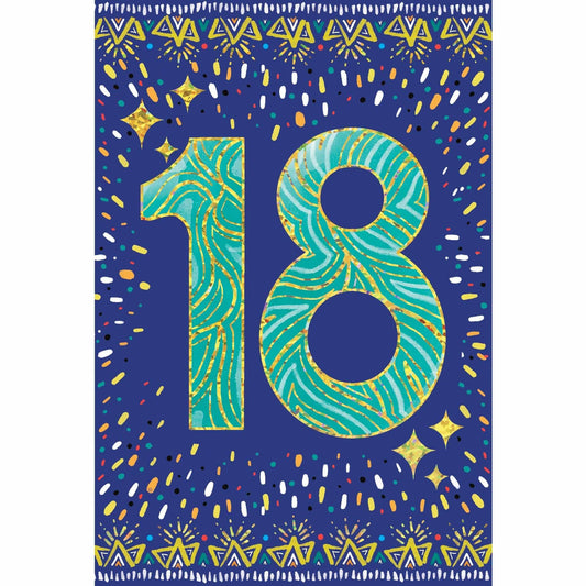 Colorful 18th Starburst birthday card from Pictura featuring vibrant starburst design on a cheerful greeting card.