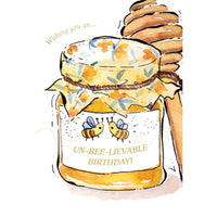 Pictura honey jar birthday card featuring a cute illustrated honey jar with a birthday message on a white background