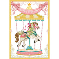 Pictura Carousel Birthday Card featuring colorful carousel horses and festive design, ideal for celebrating birthdays.