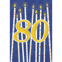 Pictura 80th birthday candles greeting card featuring colorful candle illustrations on a white background.