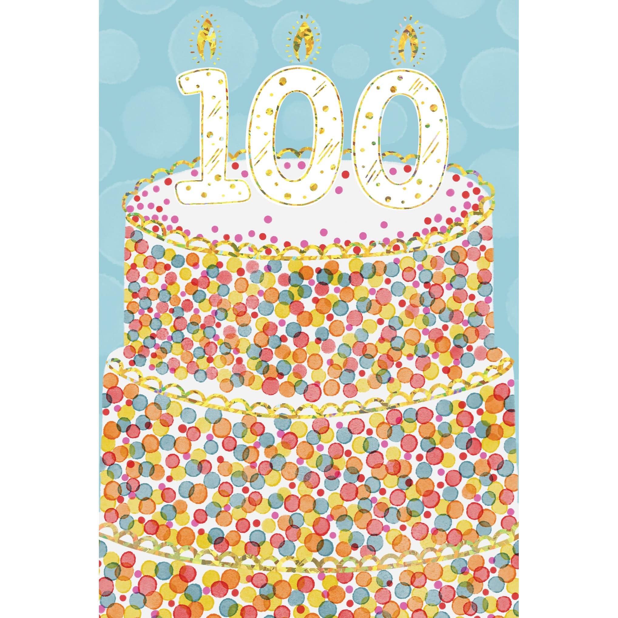 Pictura 100th Sprinkle Cake birthday card featuring colorful sprinkles and cake illustration on an everyday greeting card.