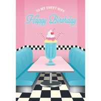 Pictura Diner Milkshake Birthday Card for wife, featuring colorful milkshake illustration and festive design on an everyday card