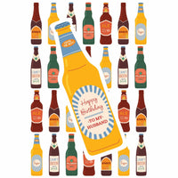 Pictura beer bottles birthday card for husband, featuring colorful illustrated beer bottles and celebratory design.