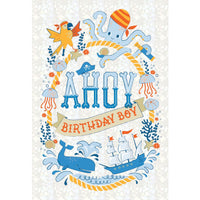Pictura Ahoy Birthday Boy card featuring nautical design for a grandson's birthday celebration.
