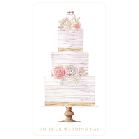 Rustic wedding cake-shaped money card holder by Pictura, designed for wedding gift cards and keepsakes.