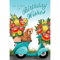 Colorful Scooter Dog birthday card from Cardmore featuring a fun, playful design, perfect for celebrating special occasions.