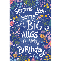 Big Hugs birthday card from Cardmore, featuring colorful illustrations and heartfelt message, perfect for celebrating special occasions.