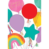 Colorful birthday balloons and confetti on Pictura's birthday card, perfect for celebrating with cheerful, festive designs.