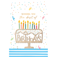 Wood birthday cake element on Pictura birthday card, featuring colorful cake design for special occasion greeting card.