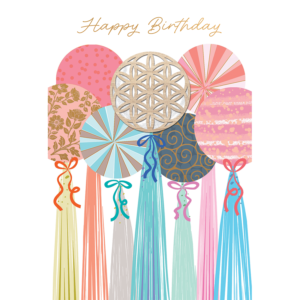 Tassel Balloons Birthday Card Wood Element