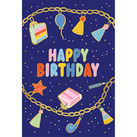 Festive Charms birthday card from Cardmore featuring colorful birthday-themed illustrations on a cheerful everyday card.
