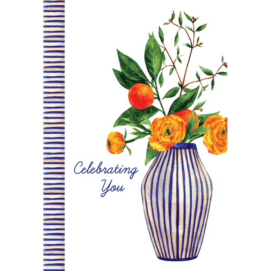 Citrus Vase Birthday Card by Cardmore featuring a colorful illustrated vase with citrus fruits, perfect for birthday celebrations.