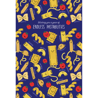 Endless Pastabilities birthday card by Cardmore featuring colorful pasta illustrations and playful typography.