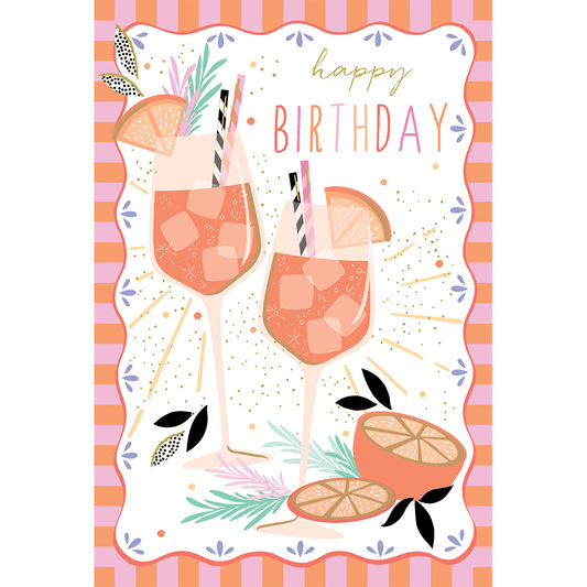 Sara Miller Aperol Spritz birthday card featuring vibrant floral design, perfect for celebrating special occasions.