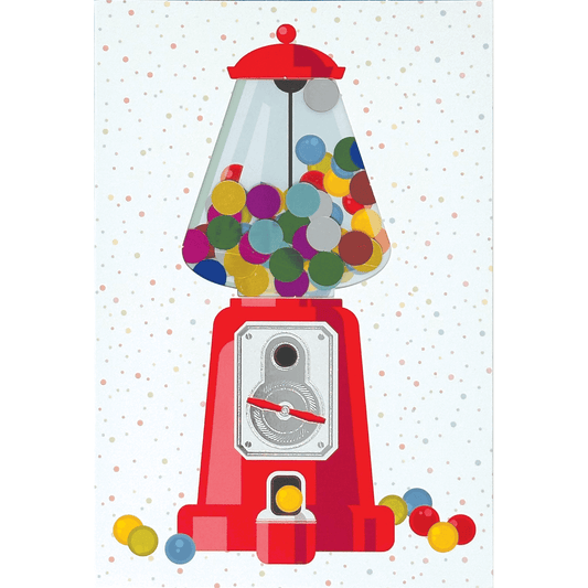 Colorful gumball machine-themed birthday card with confetti design by Cardmore, perfect for celebrating special occasions.