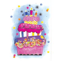 Colorful festive cake birthday card from Cardmore with cheerful confetti design, perfect for celebrating special occasions.