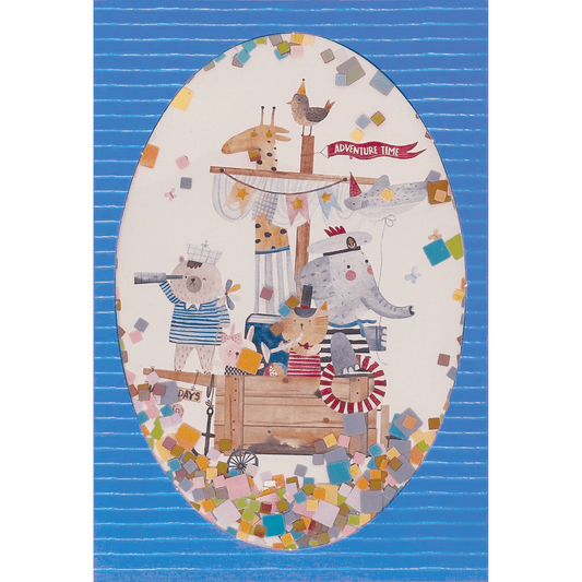 Colorful Animal Adventure birthday card with confetti design, from Cardmore's everyday card collection, featuring playful animal illustrations.