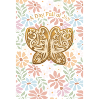 Wooden butterfly birthday card from Cardmore's everyday card collection, featuring a delicate butterfly design on natural wood.