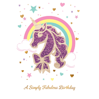Unicorn birthday card with wooden element from Cardmore, featuring colorful unicorn illustration on an everyday greeting card.