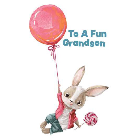 Pictura Bunny Balloon Birthday Grandson card featuring a cute bunny holding a balloon, perfect for grandson's birthday celebration.
