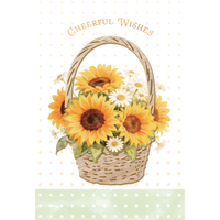 Cardmore Sunflowers Get Well Card featuring vibrant sunflower illustrations on wood-textured background, ideal for sending warm wishes.