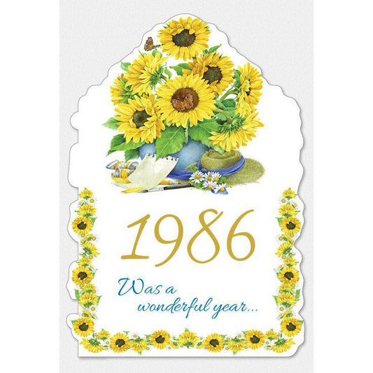 Pictura Year of Birth 1986 card featuring a colorful design with the year 1986, ideal for birthday celebrations and gifts.