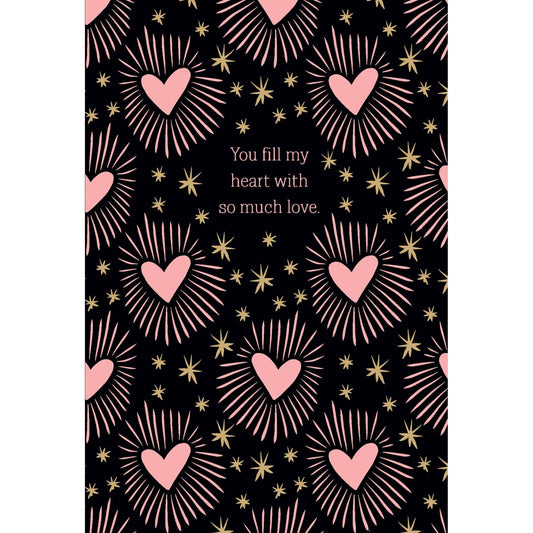 Valentine's Day card with shining hearts design by Pictura, featuring colorful heart illustrations on a festive background.