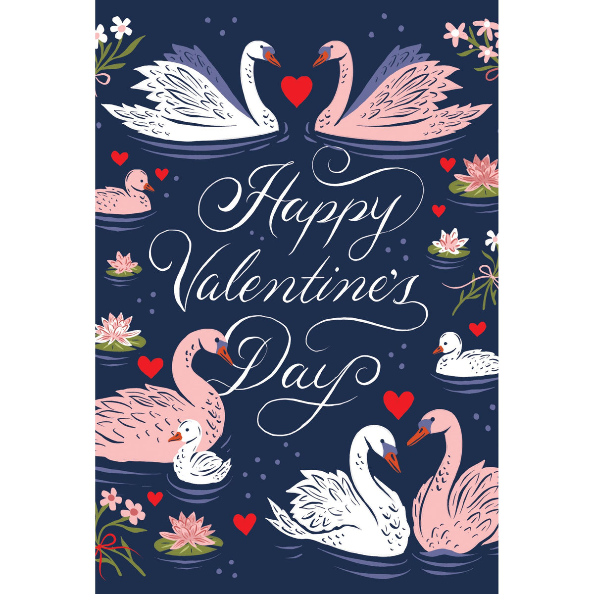 Pictura Valentine's Day card featuring romantic swans on a decorative design