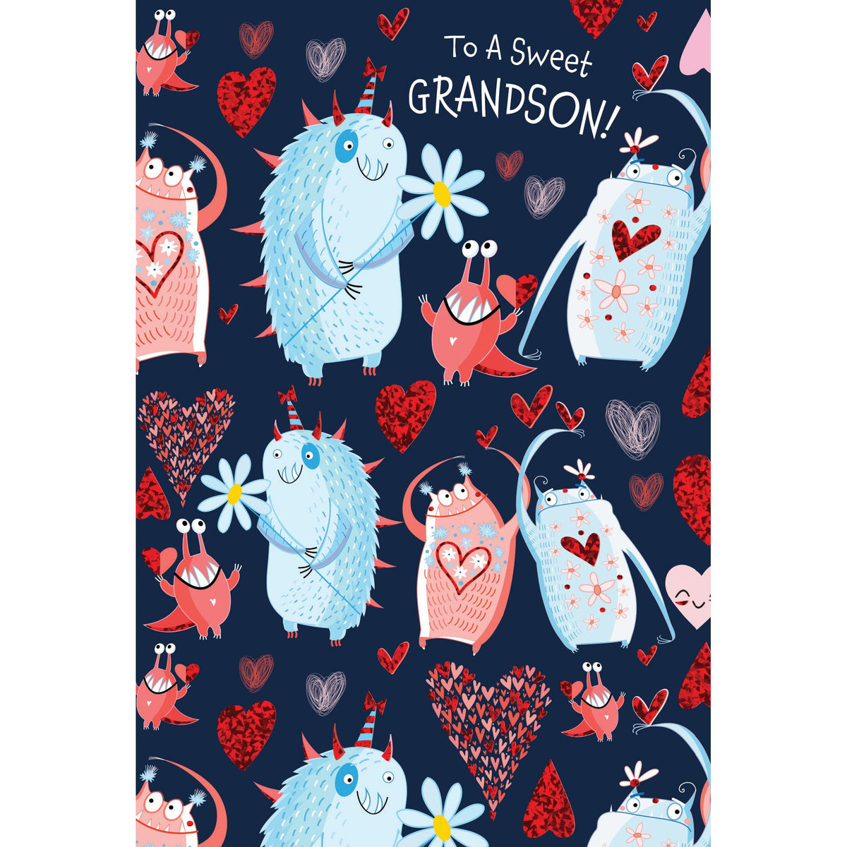 Pictura Little Monsters Valentine's Day card for grandson with colorful monster illustrations