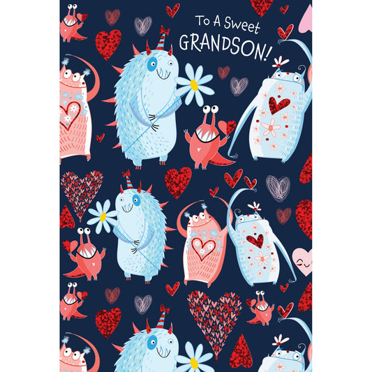 Pictura Little Monsters Valentine's Day card for grandson with colorful monster illustrations