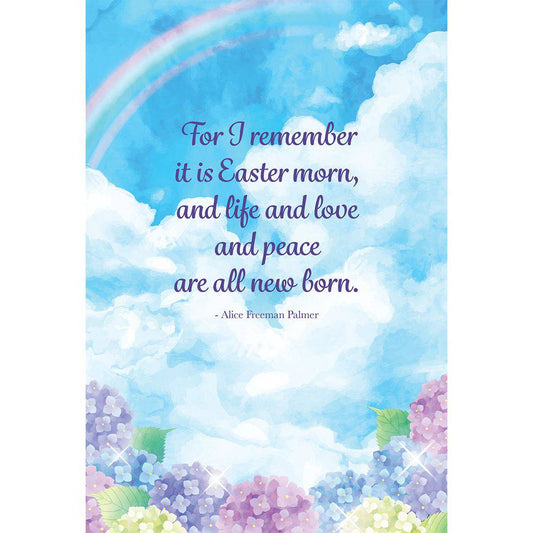 Rainbow in the blue sky Easter card by Pictura featuring religious imagery and vibrant spring colors for Easter celebrations.