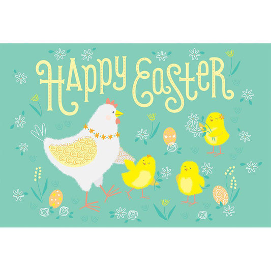 Pictura Easter card featuring a hen and chick illustration, designed for grandmother, with colorful spring-themed artwork.