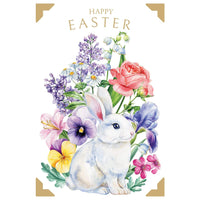 Easter floral bunny card with colorful flowers and bunny illustration, ideal for spring and holiday greetings from Omega Industry Co., LTD.
