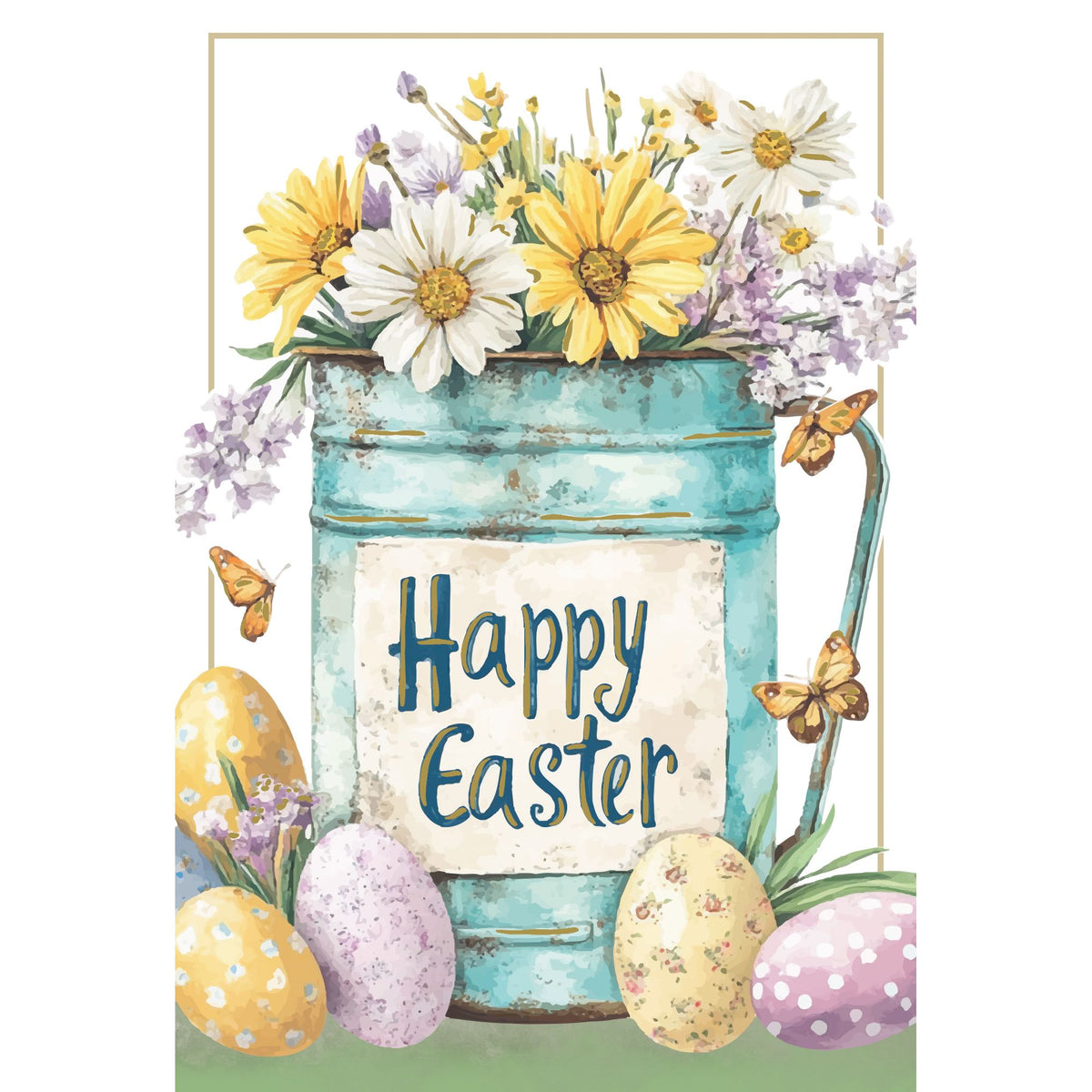 Pictura Easter Watering Can Easter Card featuring a colorful watering can design with spring flowers