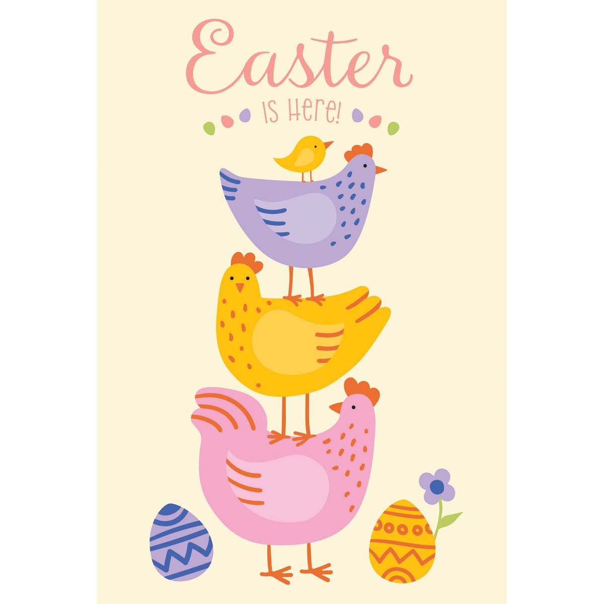 Stack of chickens Easter card by Pictura featuring cheerful illustrated chickens layered vertically