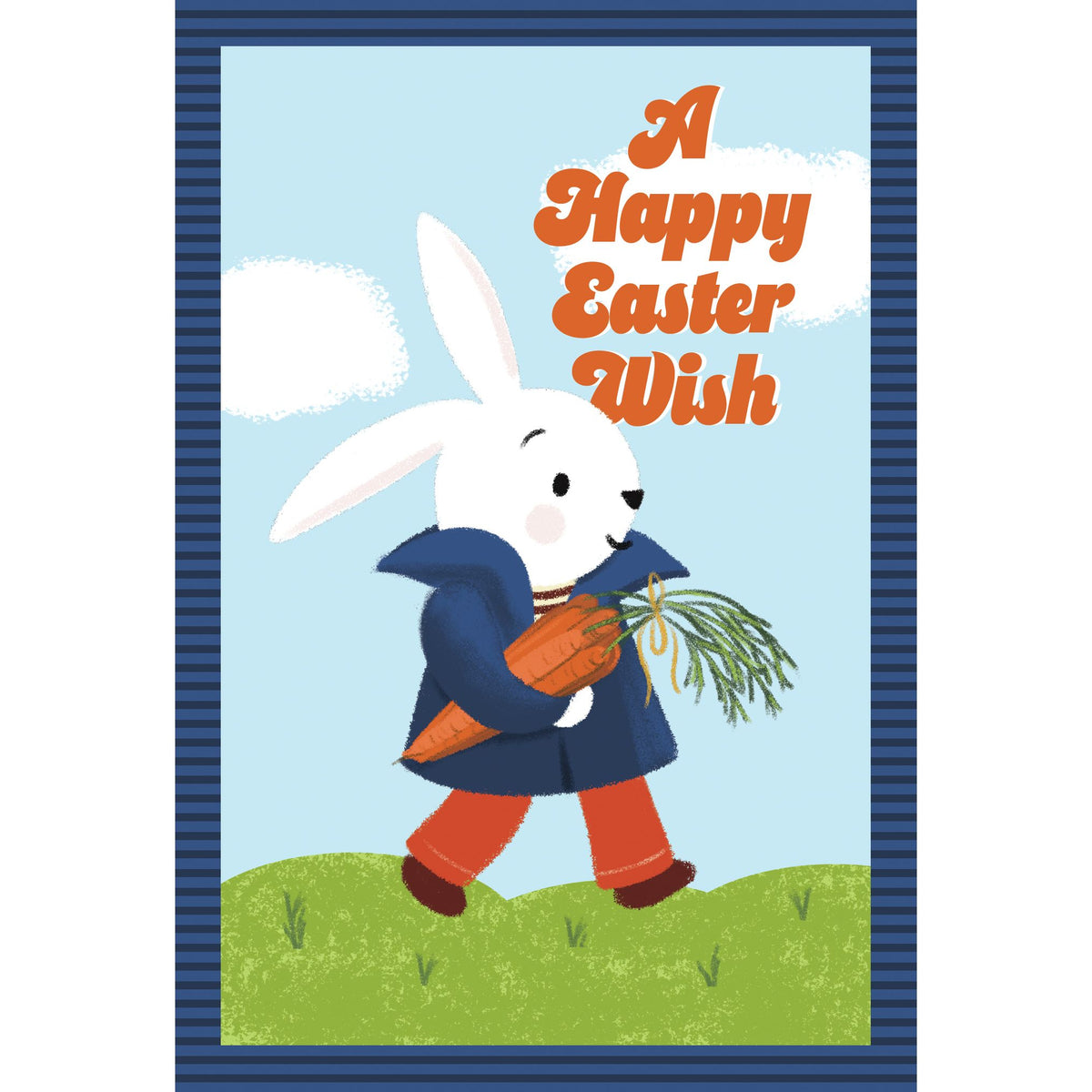 Pictura Blue Jacket Bunny Easter Card featuring a cheerful rabbit in a blue jacket and festive Easter details