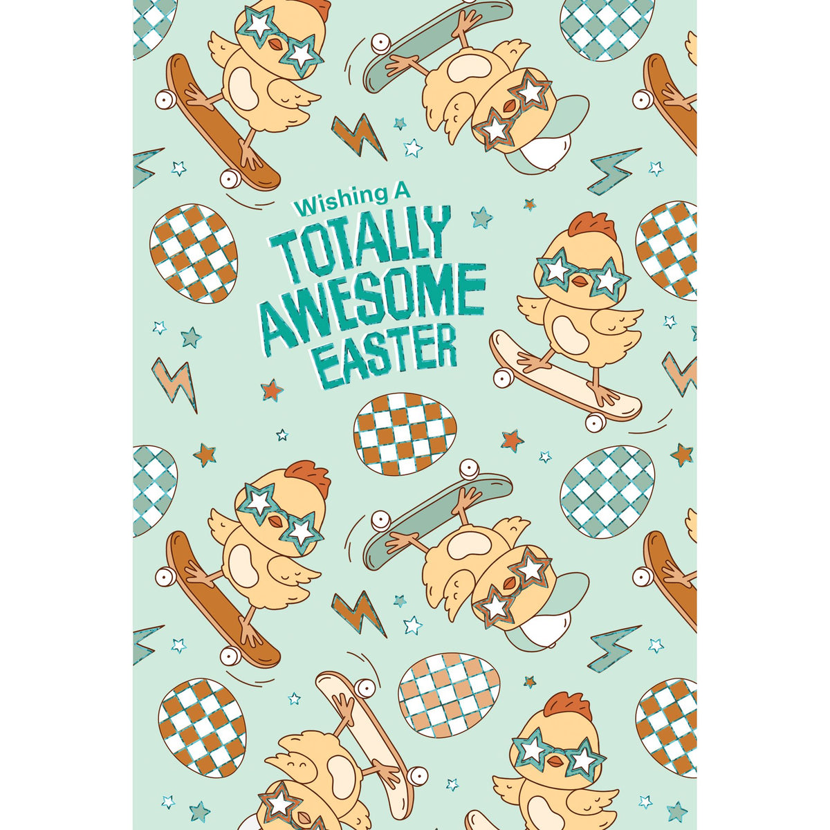 Pictura Skateboard Chick Easter Card for Son, featuring a cheerful chick on a skateboard