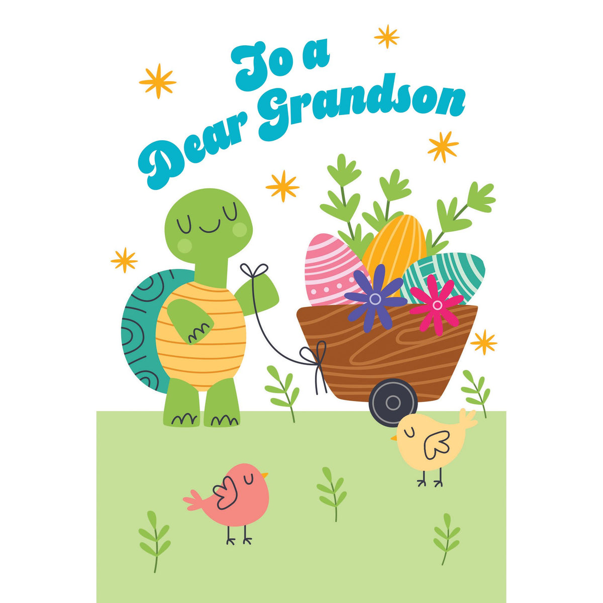 Pictura Tiny Turtle Easter card for grandson with a cheerful turtle design and colorful spring accents