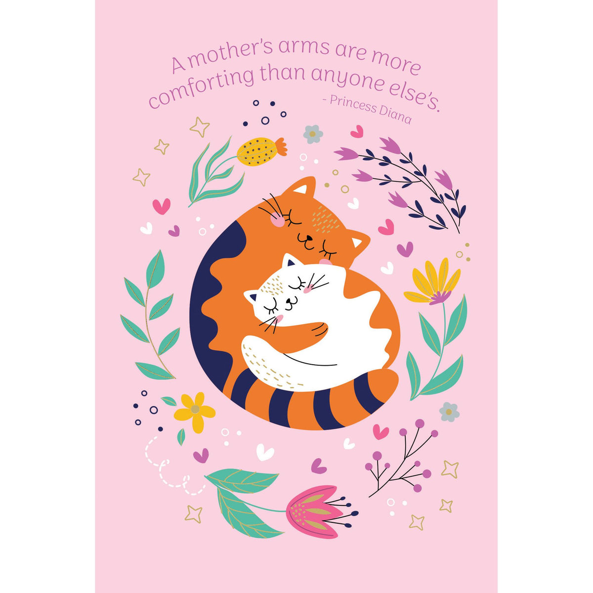 Pictura Mother's Day card featuring two hugging cats with a sweet floral design