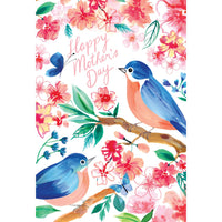 Pictura Songbirds Mother's Day card featuring colorful songbirds and a festive floral design
