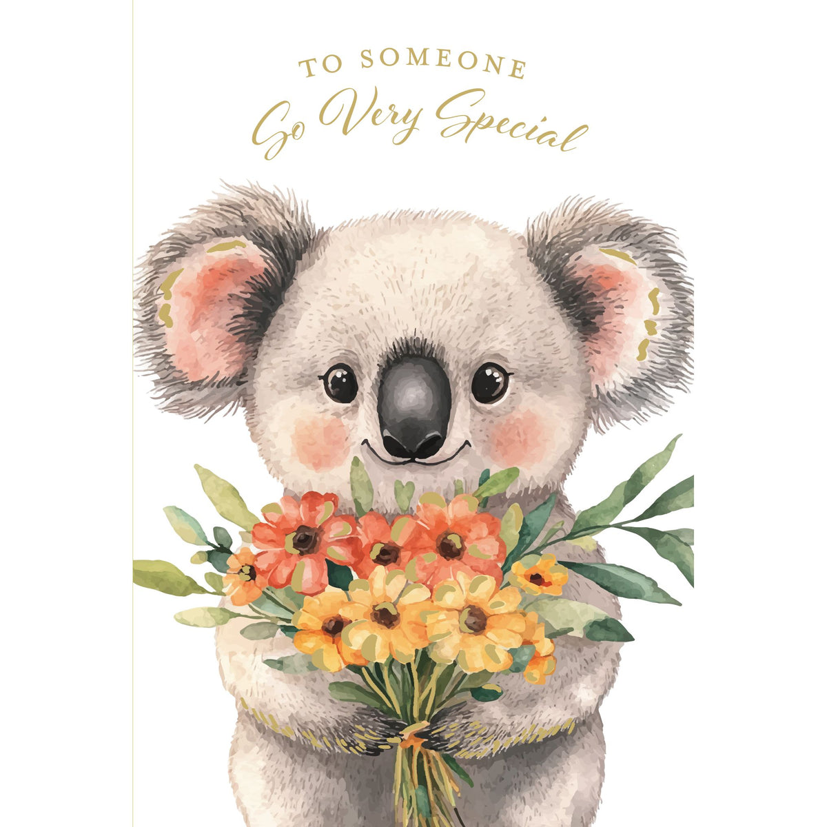 Pictura Koala Bouquet Mother's Day card for someone special, featuring a koala with a colorful floral bouquet