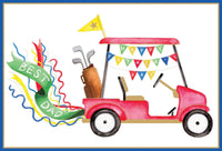 Father's Day golf cart card from Omega Industry Co., LTD featuring a colorful golf-themed design and heartfelt message.