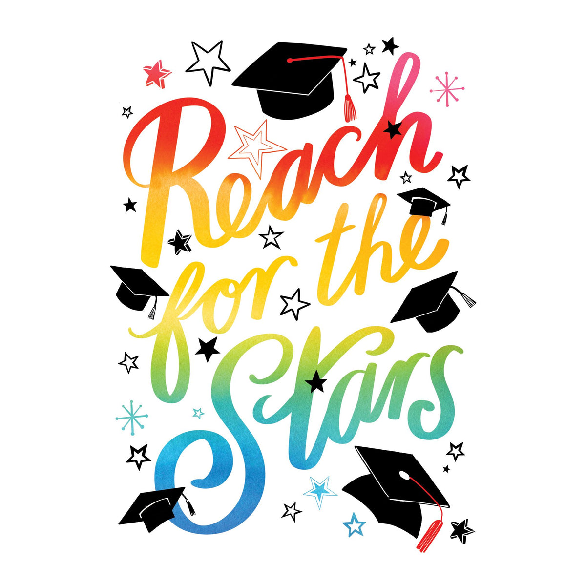 Pictura Reach For The Stars graduation card with colorful starry design and celebratory message