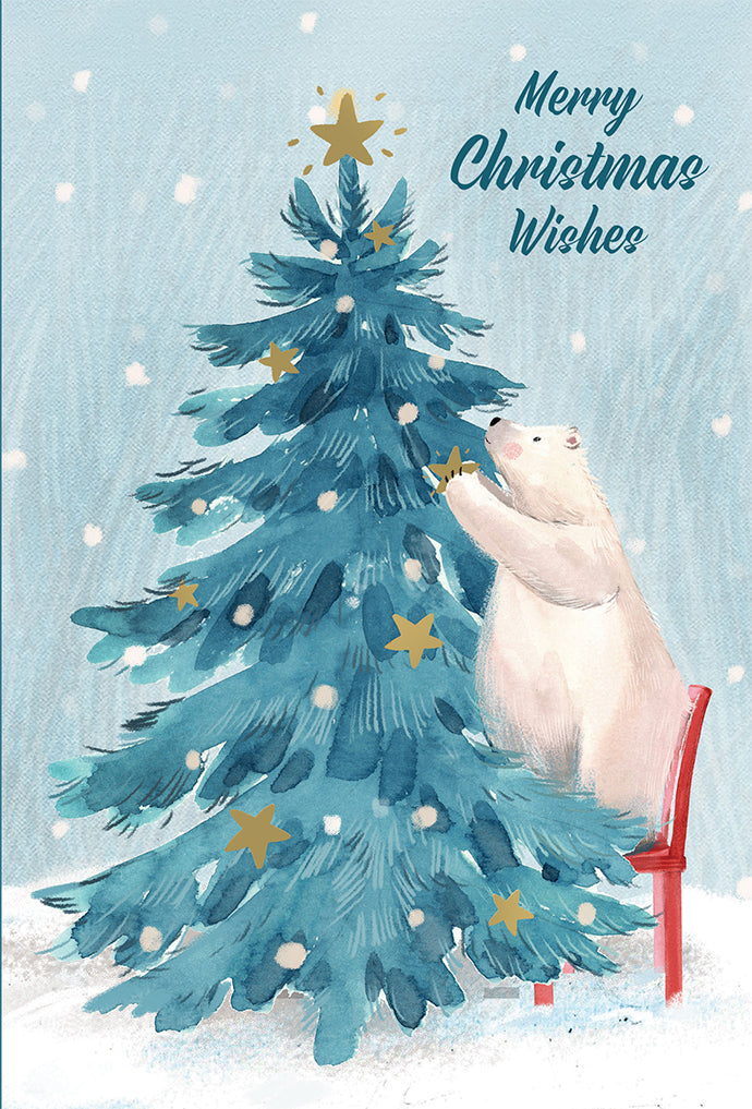Polar Bear Decorating Tree Christmas Card