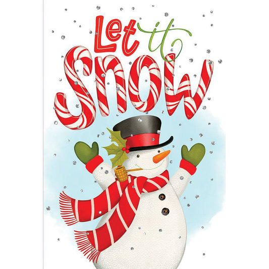 Pictura Let It Snow snowman Christmas card featuring a festive snowman illustration on a holiday greeting card.